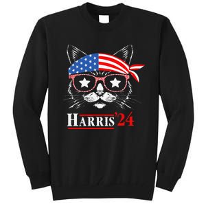 Cat Ladies For Kamala Funny Cat 2024 President Kamala Harris Tall Sweatshirt