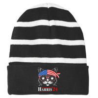 Cat Ladies For Kamala Funny Cat 2024 President Kamala Harris Striped Beanie with Solid Band