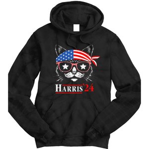 Cat Ladies For Kamala Funny Cat 2024 President Kamala Harris Tie Dye Hoodie