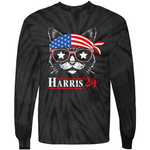 Cat Ladies For Kamala Funny Cat 2024 President Kamala Harris Tie-Dye Long Sleeve Shirt