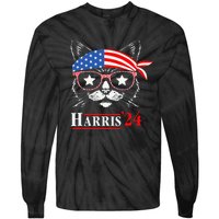 Cat Ladies For Kamala Funny Cat 2024 President Kamala Harris Tie-Dye Long Sleeve Shirt