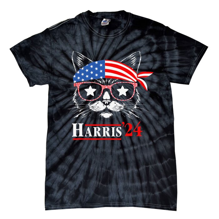 Cat Ladies For Kamala Funny Cat 2024 President Kamala Harris Tie-Dye T-Shirt