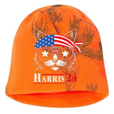 Cat Ladies For Kamala Funny Cat 2024 President Kamala Harris Kati - Camo Knit Beanie