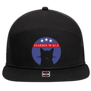 Cat Ladies For Kamala Funny Cat 2024 President Kamala Harris 7 Panel Mesh Trucker Snapback Hat