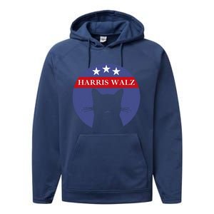 Cat Ladies For Kamala Funny Cat 2024 President Kamala Harris Performance Fleece Hoodie