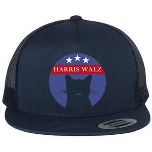 Cat Ladies For Kamala Funny Cat 2024 President Kamala Harris Flat Bill Trucker Hat