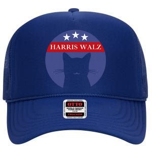 Cat Ladies For Kamala Funny Cat 2024 President Kamala Harris High Crown Mesh Back Trucker Hat