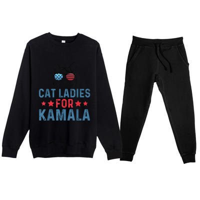 Cat Ladies For Kamala Funny Cat 2024 President Kamalaharris Premium Crewneck Sweatsuit Set