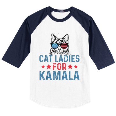 Cat Ladies For Kamala Funny Cat 2024 President Kamalaharris Baseball Sleeve Shirt