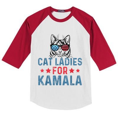 Cat Ladies For Kamala Funny Cat 2024 President Kamalaharris Kids Colorblock Raglan Jersey