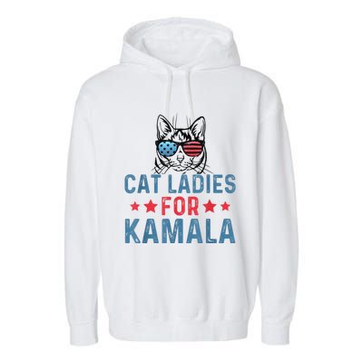 Cat Ladies For Kamala Funny Cat 2024 President Kamalaharris Garment-Dyed Fleece Hoodie