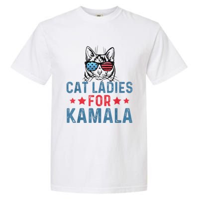 Cat Ladies For Kamala Funny Cat 2024 President Kamalaharris Garment-Dyed Heavyweight T-Shirt