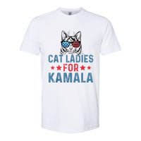 Cat Ladies For Kamala Funny Cat 2024 President Kamalaharris Softstyle CVC T-Shirt