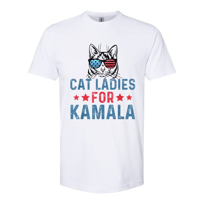 Cat Ladies For Kamala Funny Cat 2024 President Kamalaharris Softstyle CVC T-Shirt