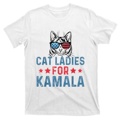 Cat Ladies For Kamala Funny Cat 2024 President Kamalaharris T-Shirt