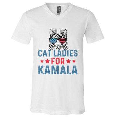 Cat Ladies For Kamala Funny Cat 2024 President Kamalaharris V-Neck T-Shirt