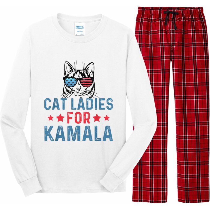 Cat Ladies For Kamala Funny Cat 2024 President Kamalaharris Long Sleeve Pajama Set