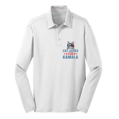 Cat Ladies For Kamala Funny Cat 2024 President Kamalaharris Silk Touch Performance Long Sleeve Polo