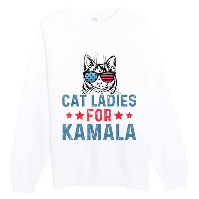 Cat Ladies For Kamala Funny Cat 2024 President Kamalaharris Premium Crewneck Sweatshirt