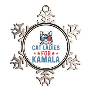 Cat Ladies For Kamala Funny Cat 2024 President Kamalaharris Metallic Star Ornament