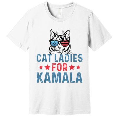 Cat Ladies For Kamala Funny Cat 2024 President Kamalaharris Premium T-Shirt