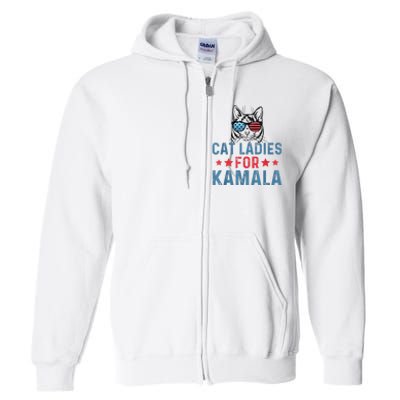 Cat Ladies For Kamala Funny Cat 2024 President Kamalaharris Full Zip Hoodie