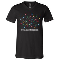 Christmas Light Funny Messy Im Fine Everything Is Fine V-Neck T-Shirt