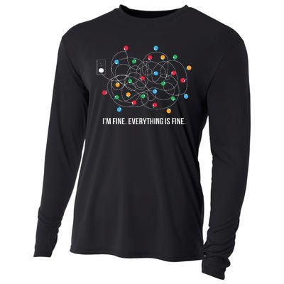 Christmas Light Funny Messy Im Fine Everything Is Fine Cooling Performance Long Sleeve Crew