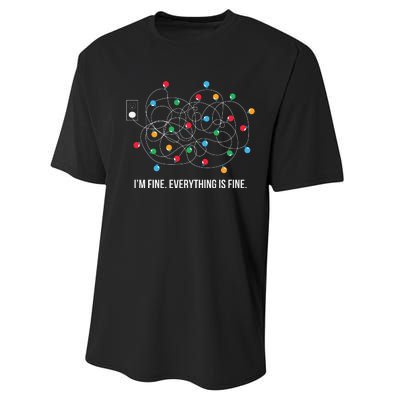 Christmas Light Funny Messy Im Fine Everything Is Fine Performance Sprint T-Shirt