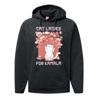 Cat Ladies For Kamala Harris 2024 Progress Breaking Barriers Performance Fleece Hoodie