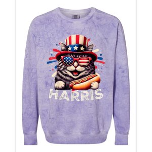 Cat Ladies For Kamala Funny Cat 2024 President Kamalaharris Colorblast Crewneck Sweatshirt