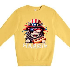 Cat Ladies For Kamala Funny Cat 2024 President Kamalaharris Premium Crewneck Sweatshirt