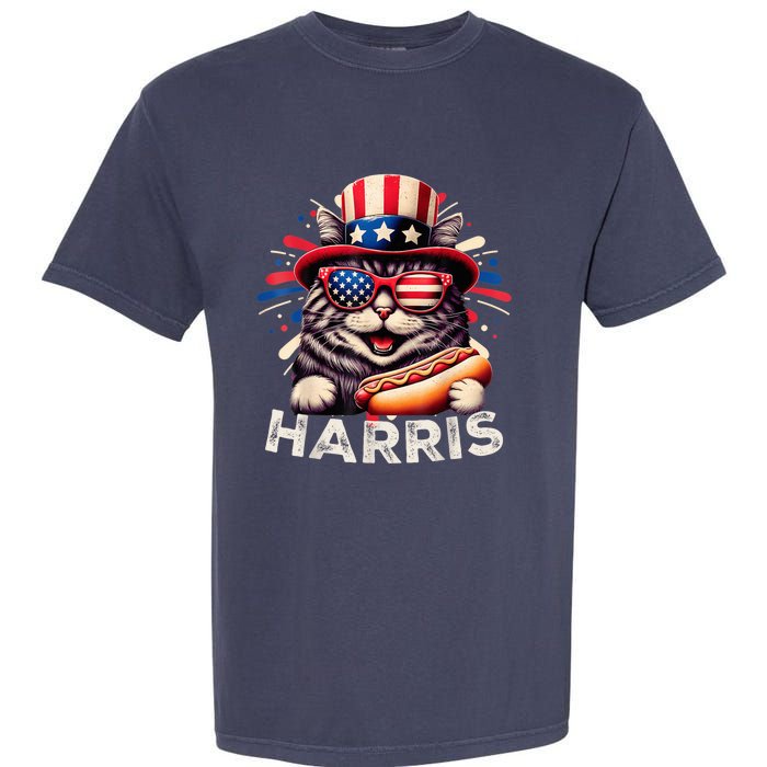 Cat Ladies For Kamala Funny Cat 2024 President Kamalaharris Garment-Dyed Heavyweight T-Shirt