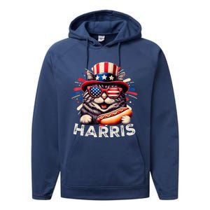 Cat Ladies For Kamala Funny Cat 2024 President Kamalaharris Performance Fleece Hoodie