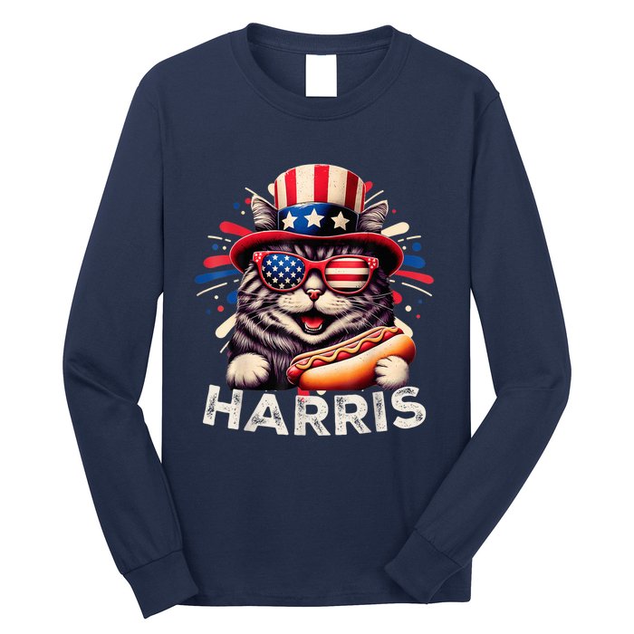 Cat Ladies For Kamala Funny Cat 2024 President Kamalaharris Long Sleeve Shirt