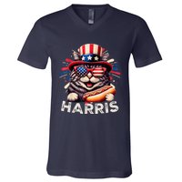 Cat Ladies For Kamala Funny Cat 2024 President Kamalaharris V-Neck T-Shirt