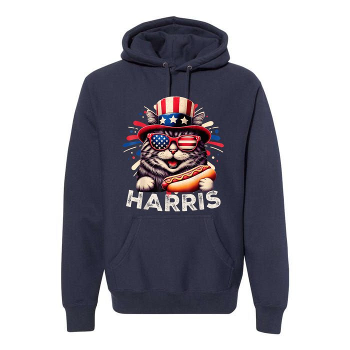 Cat Ladies For Kamala Funny Cat 2024 President Kamalaharris Premium Hoodie