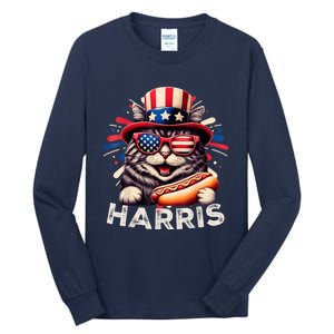 Cat Ladies For Kamala Funny Cat 2024 President Kamalaharris Tall Long Sleeve T-Shirt