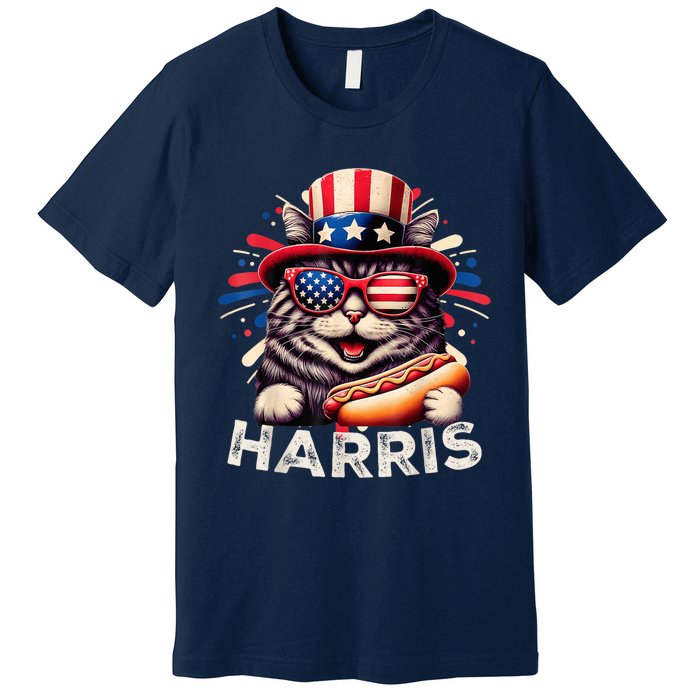 Cat Ladies For Kamala Funny Cat 2024 President Kamalaharris Premium T-Shirt