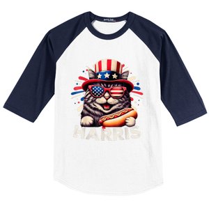 Cat Ladies For Kamala Funny Cat 2024 President Kamalaharris Baseball Sleeve Shirt