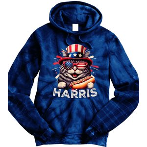 Cat Ladies For Kamala Funny Cat 2024 President Kamalaharris Tie Dye Hoodie