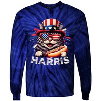 Cat Ladies For Kamala Funny Cat 2024 President Kamalaharris Tie-Dye Long Sleeve Shirt