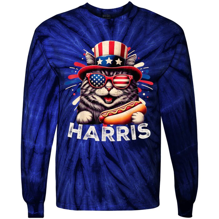 Cat Ladies For Kamala Funny Cat 2024 President Kamalaharris Tie-Dye Long Sleeve Shirt