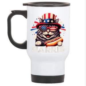 Cat Ladies For Kamala Funny Cat 2024 President Kamalaharris Stainless Steel Travel Mug