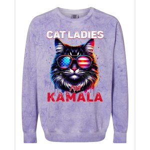 Cat Ladies For Kamala Funny Cat 2024 President Kamala Harris Colorblast Crewneck Sweatshirt