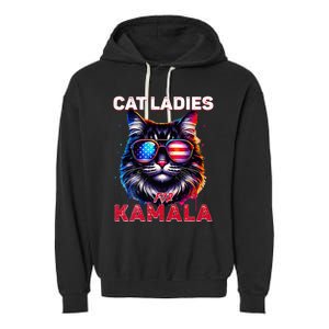 Cat Ladies For Kamala Funny Cat 2024 President Kamala Harris Garment-Dyed Fleece Hoodie