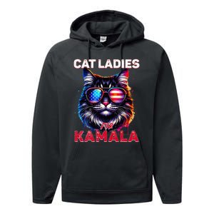 Cat Ladies For Kamala Funny Cat 2024 President Kamala Harris Performance Fleece Hoodie