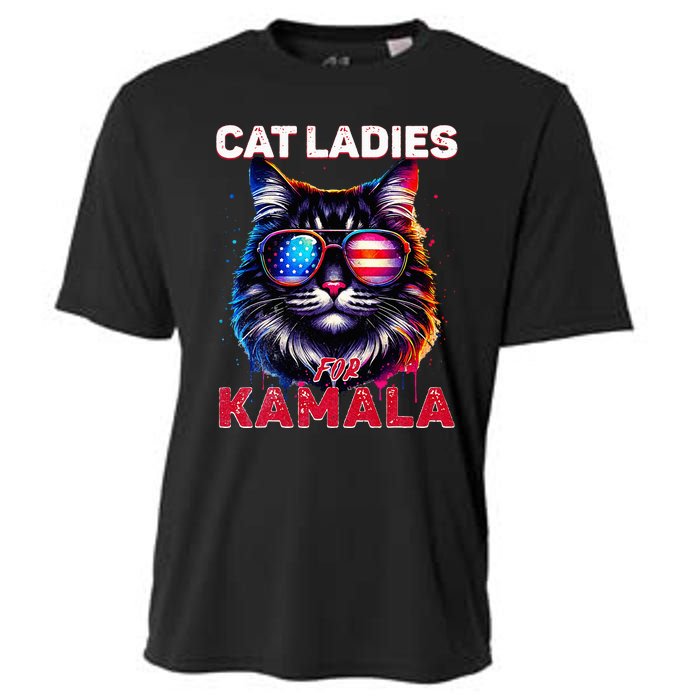 Cat Ladies For Kamala Funny Cat 2024 President Kamala Harris Cooling Performance Crew T-Shirt