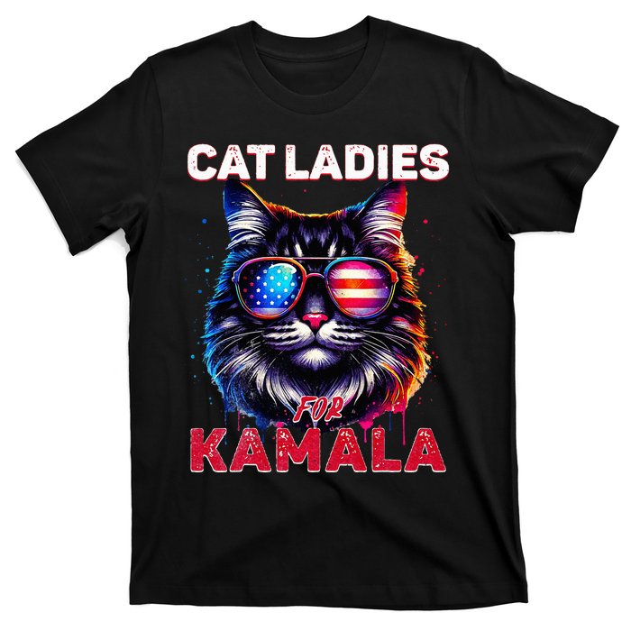 Cat Ladies For Kamala Funny Cat 2024 President Kamala Harris T-Shirt