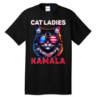 Cat Ladies For Kamala Funny Cat 2024 President Kamala Harris Tall T-Shirt